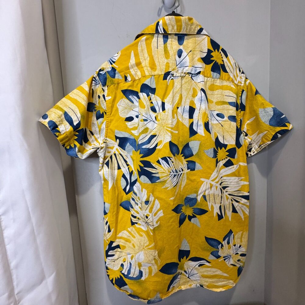 Denim & Flower Hawaiian Shirt Mens M Yellow Blue Floral Tropical - Picture 7 of 7